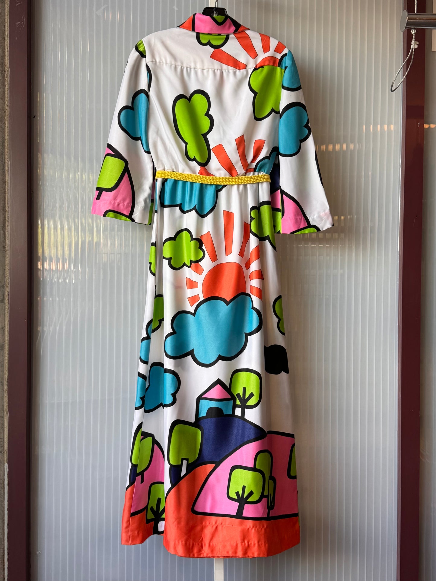 1960s/70s White Long-Sleeve Cartoon Dress
