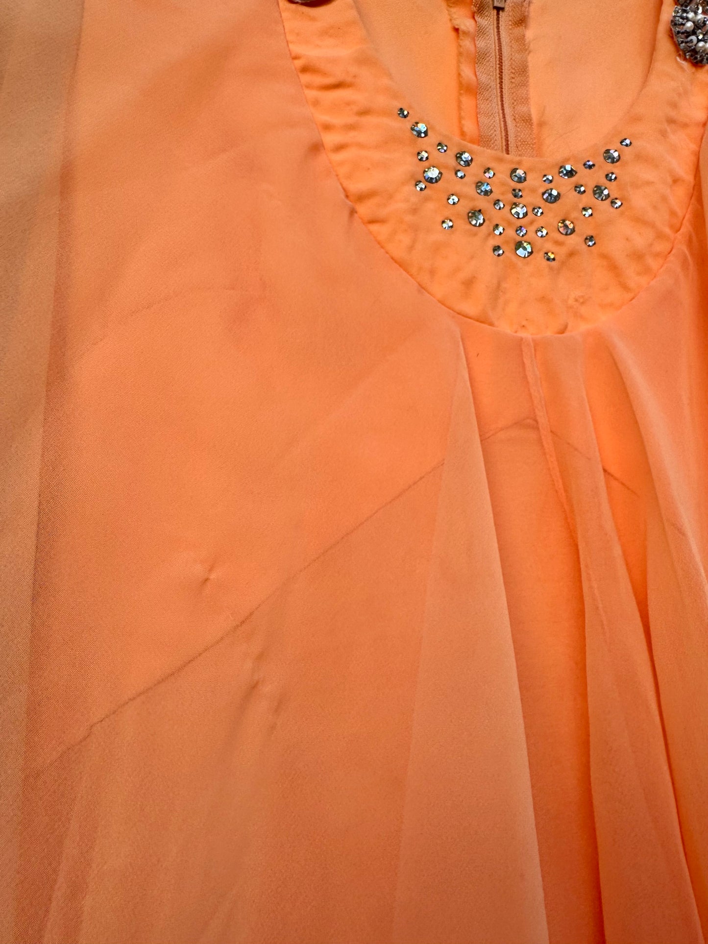 1970s Peach Chiffon Gown