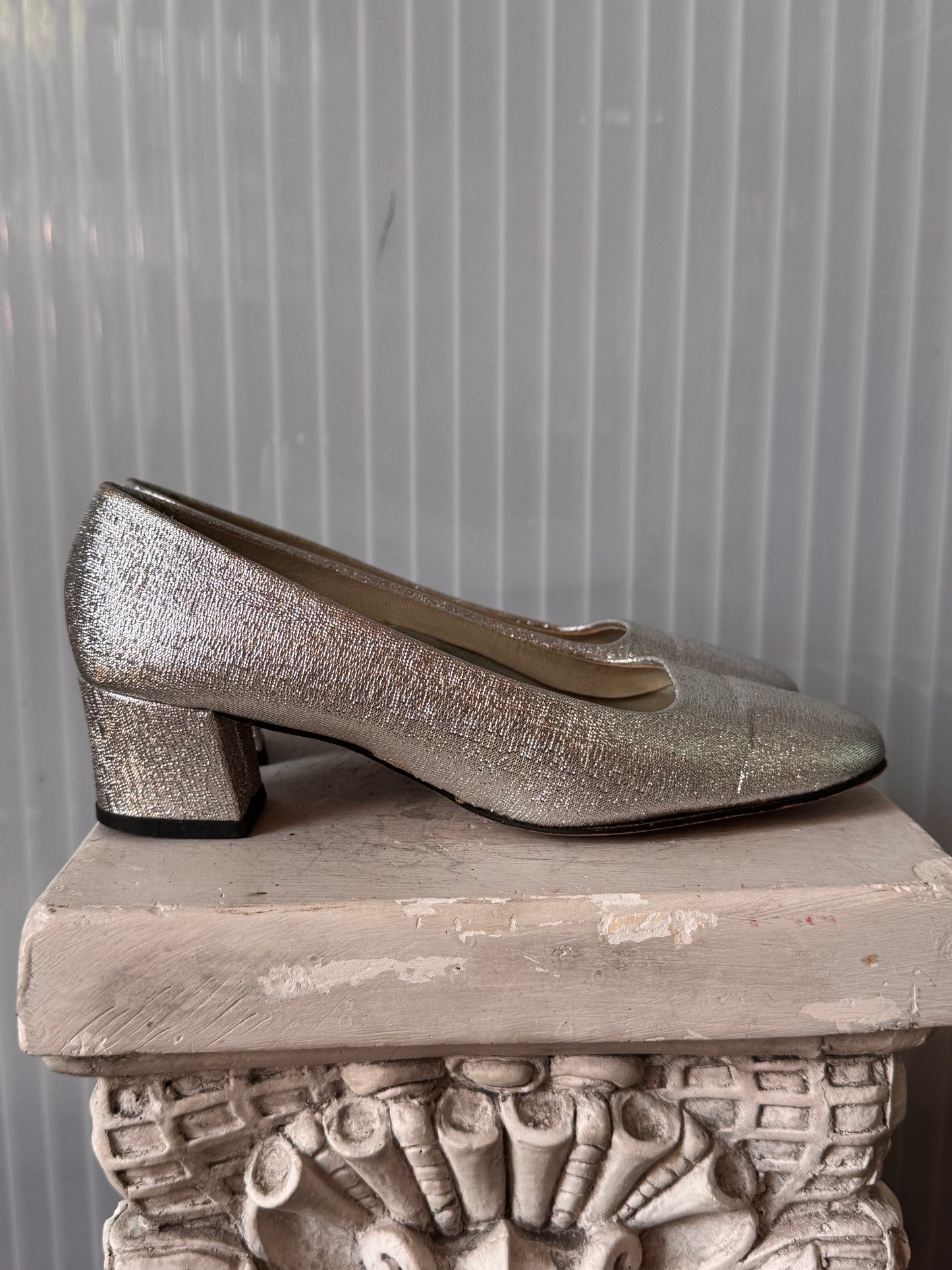 1960s Metallic Silver Block Heels