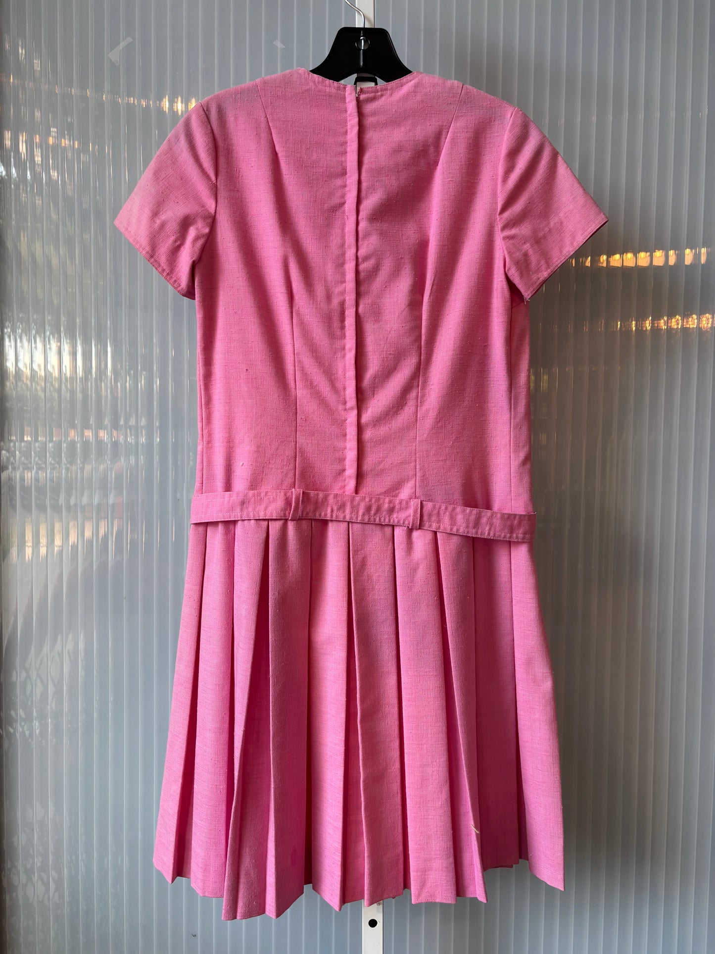 1960s Pink Pleated Drop Waist Dress