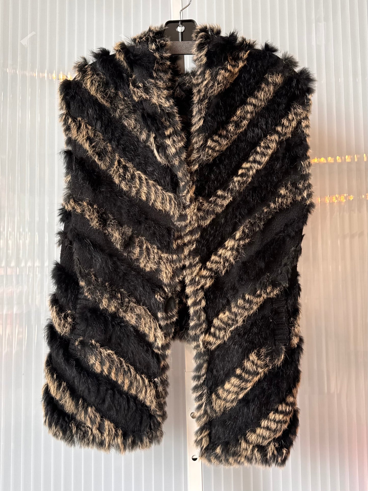 Y2K Black & Taupe Rabbit Fur Cardigan Vest