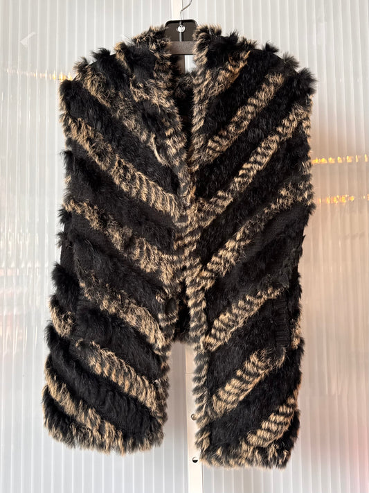 Y2K Black & Taupe Rabbit Fur Cardigan Vest