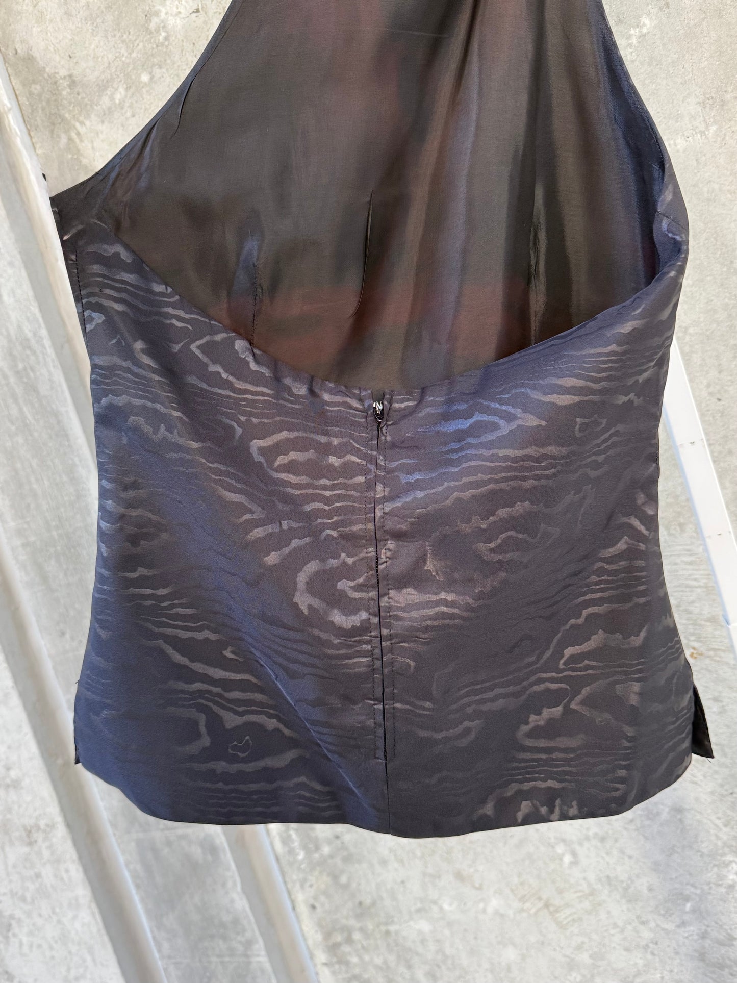 1990s Black Satin Ruffle Collar Top & Skirt Set
