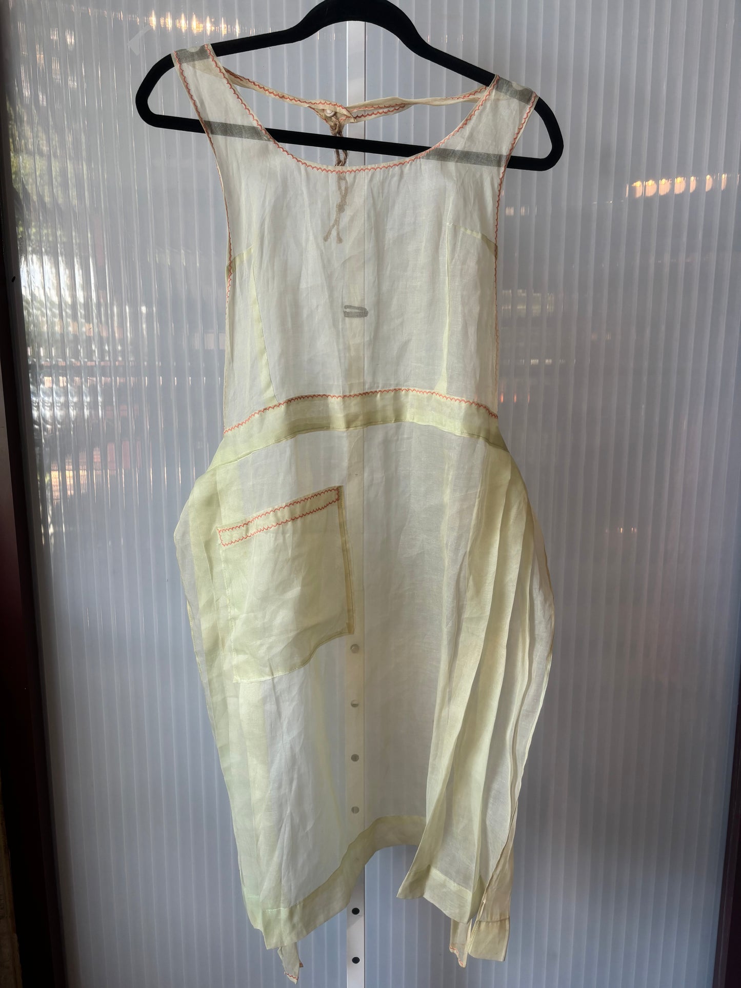 Sheer Yellow Apron w/ Pink Stitching