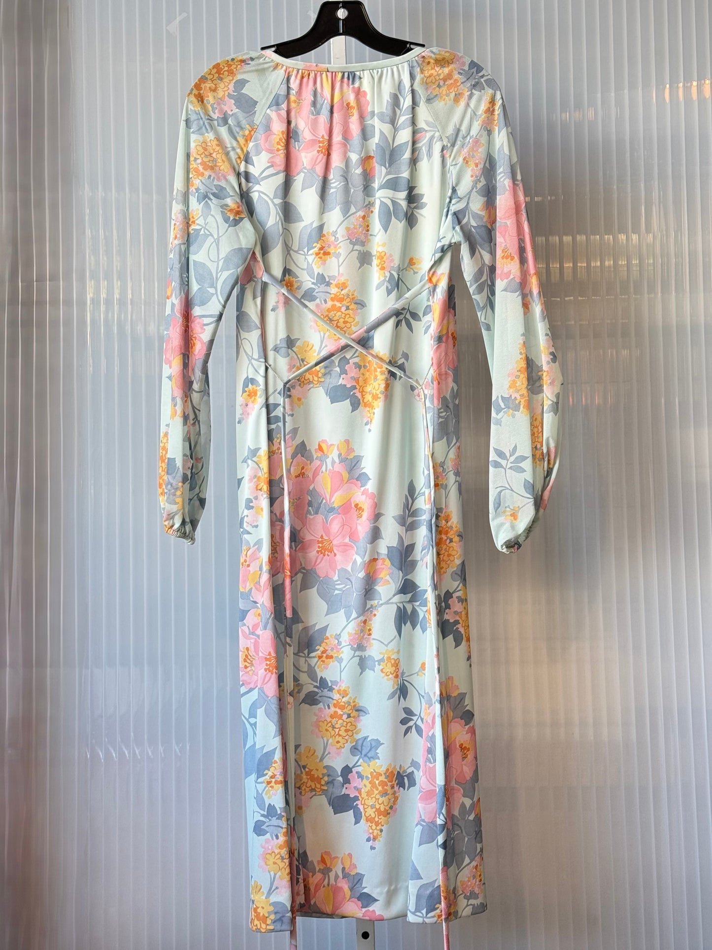 1970s Light Blue & Pink Floral Dress