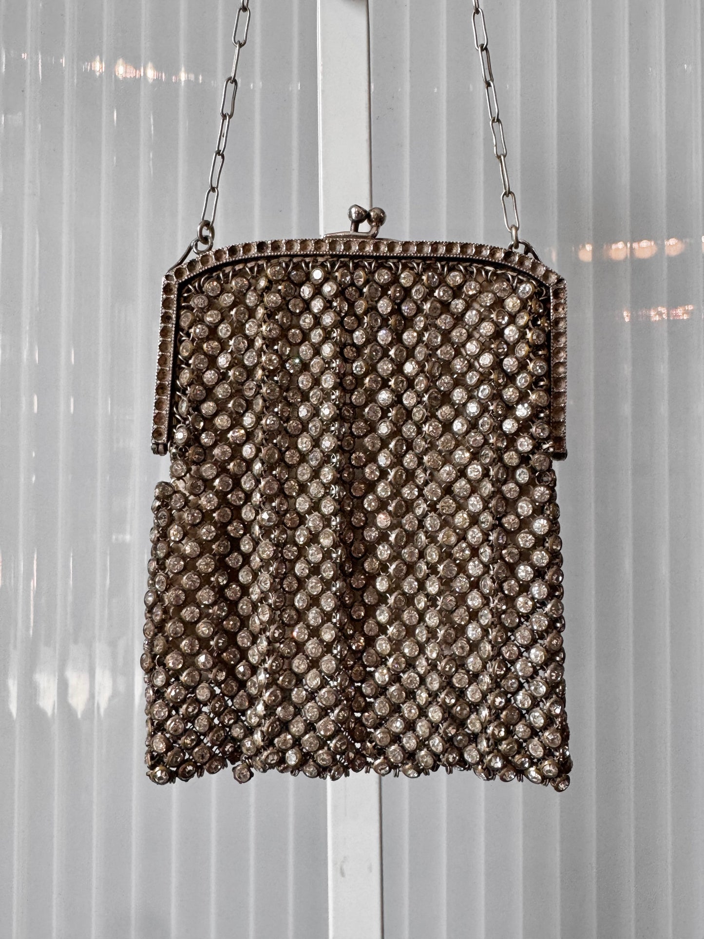 1920s Silver Rhinestone Mesh Purse