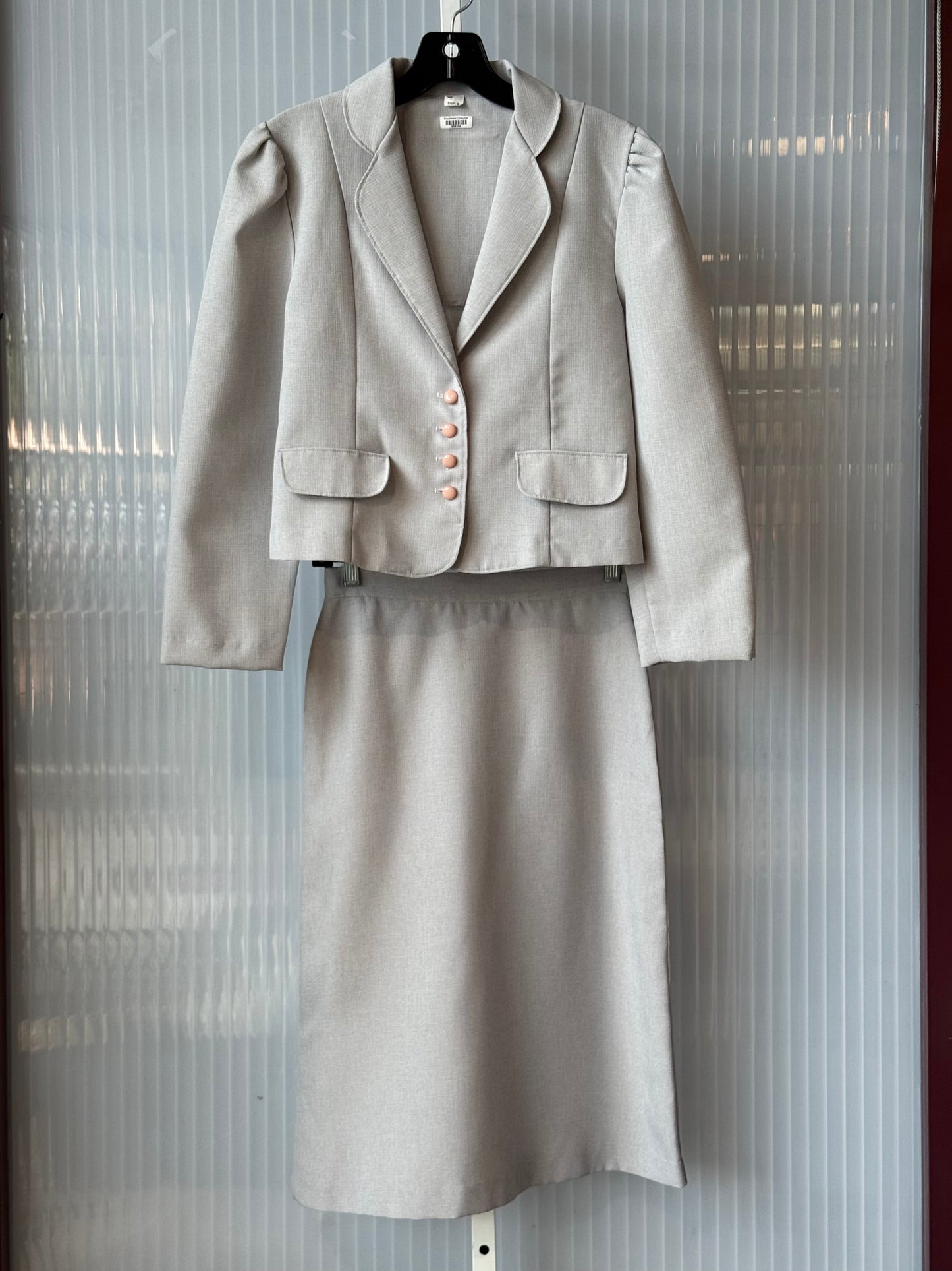 1970s? Soft Grey Suit Jacket & Skirt Set