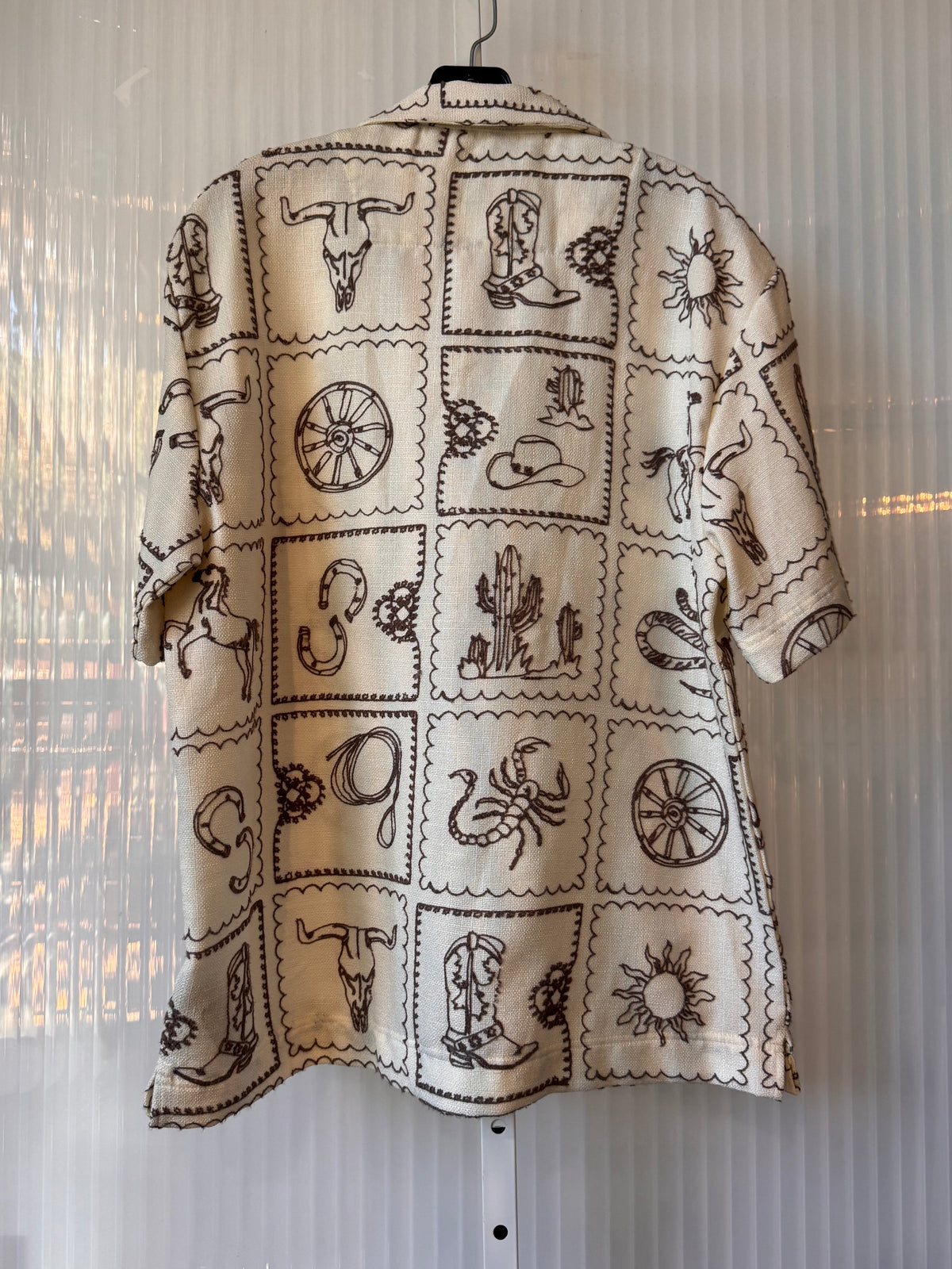 2020s Cream & Taupe Western Embroidered Shirt