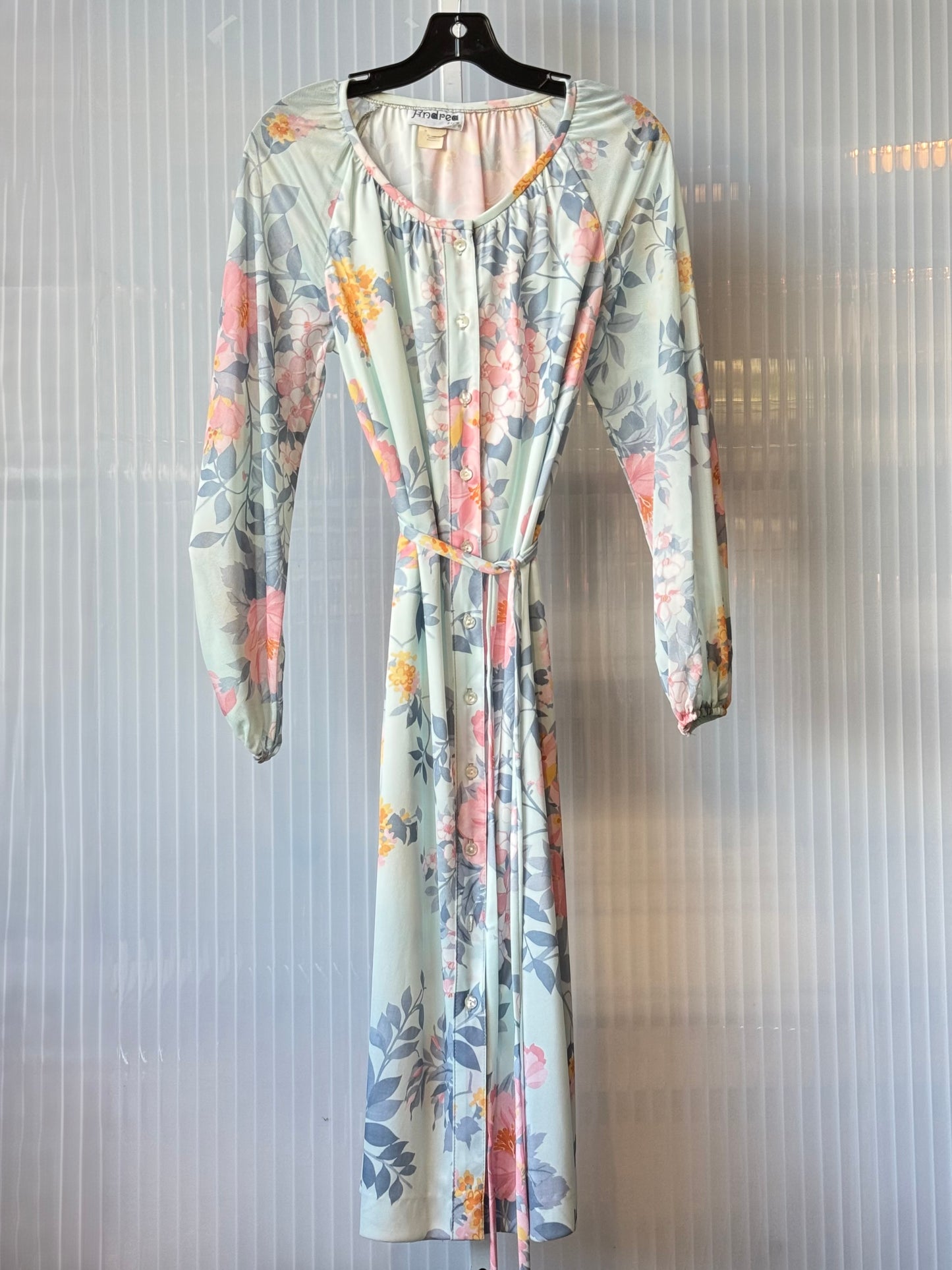 1970s Light Blue & Pink Floral Dress