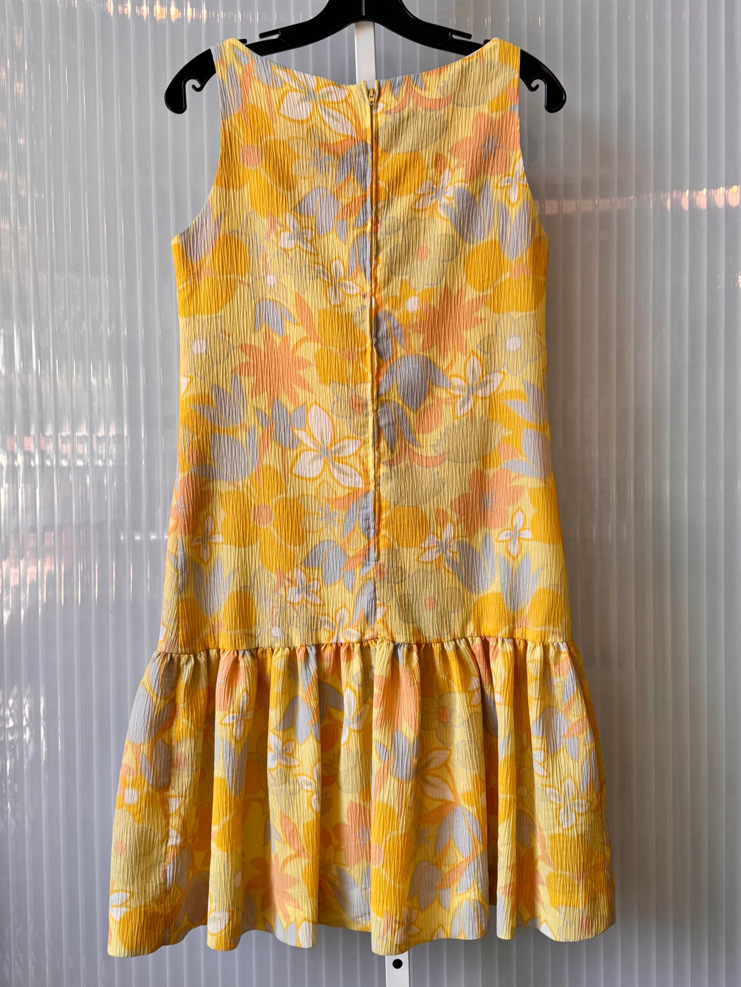 1960s Yellow Floral Drop-waist Dress