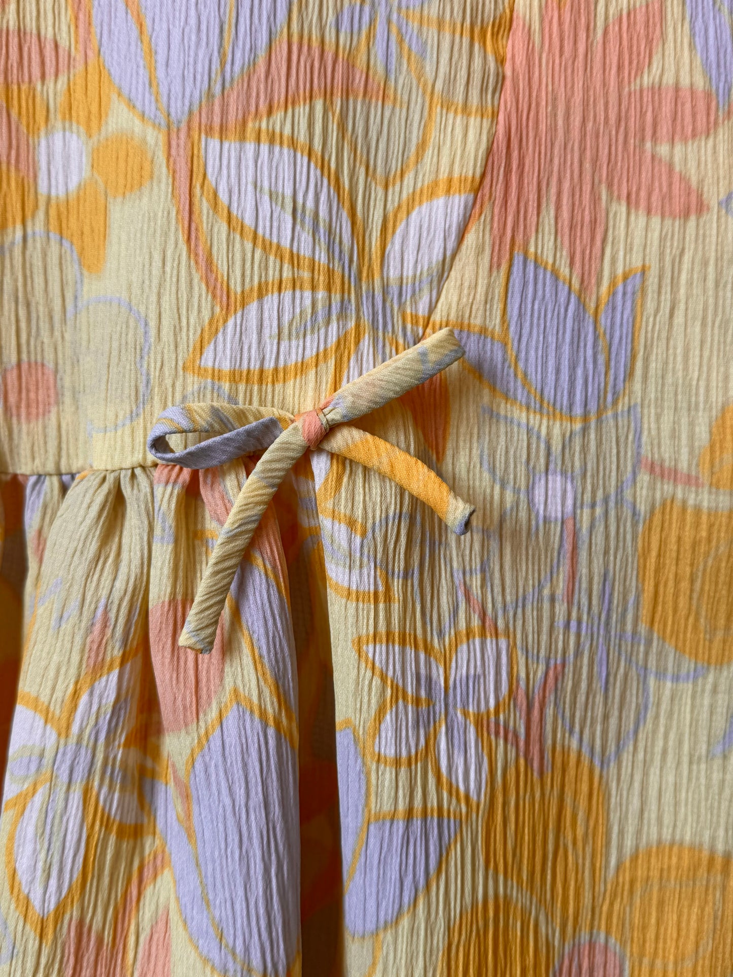 1960s Yellow Floral Drop-waist Dress