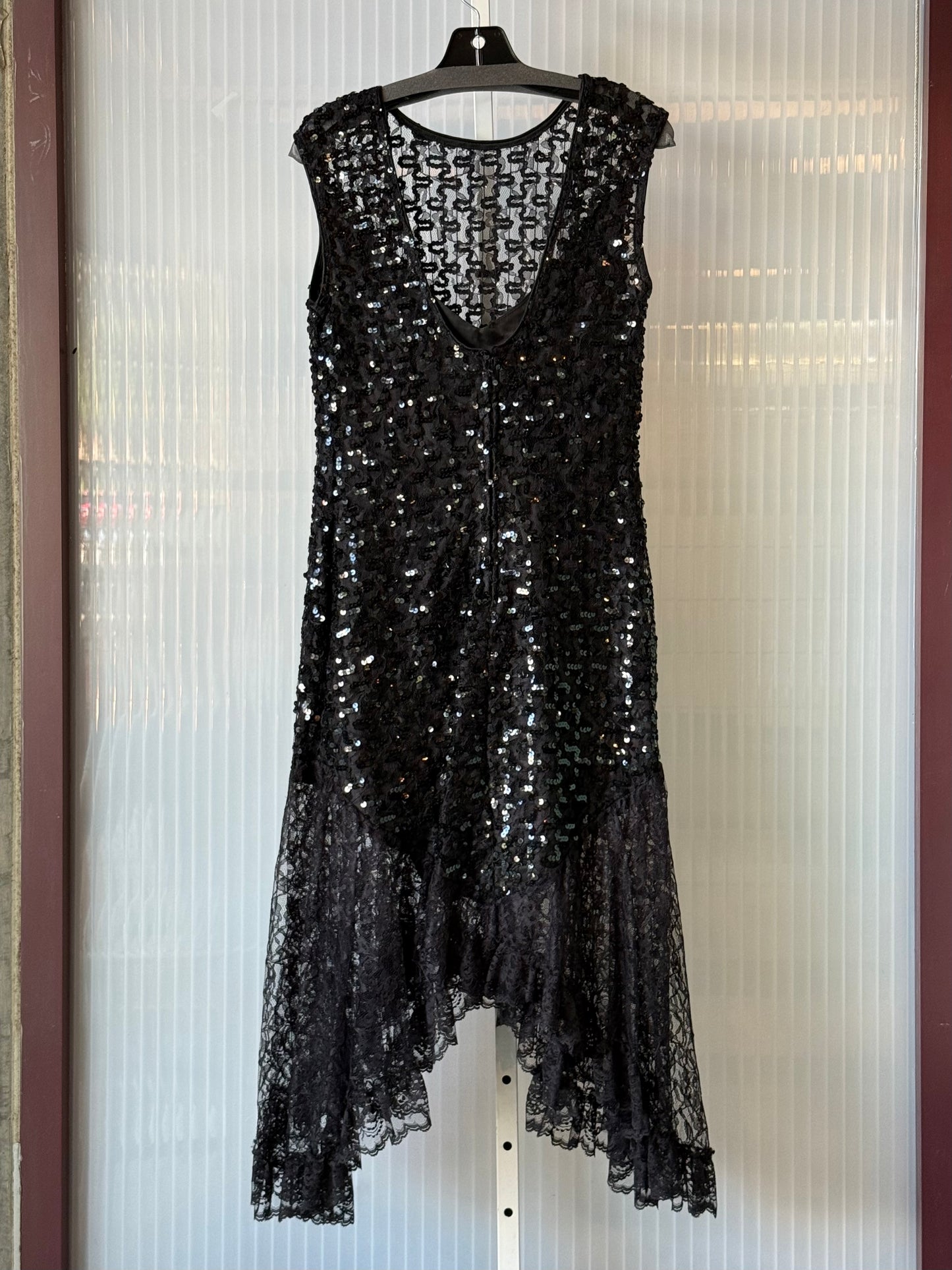 1980s does 1920s Black Lace Sequin Gown