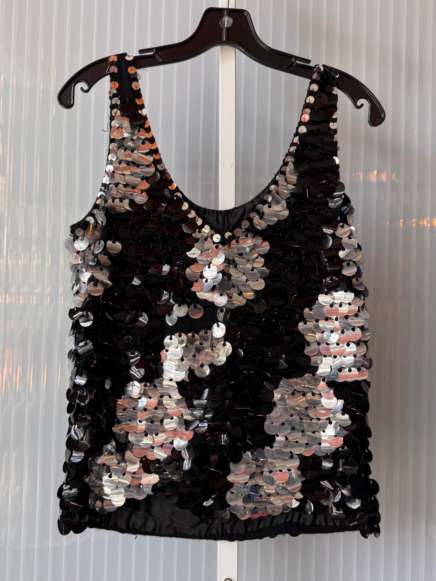 1980s Black and Silver Sequin Tank Top