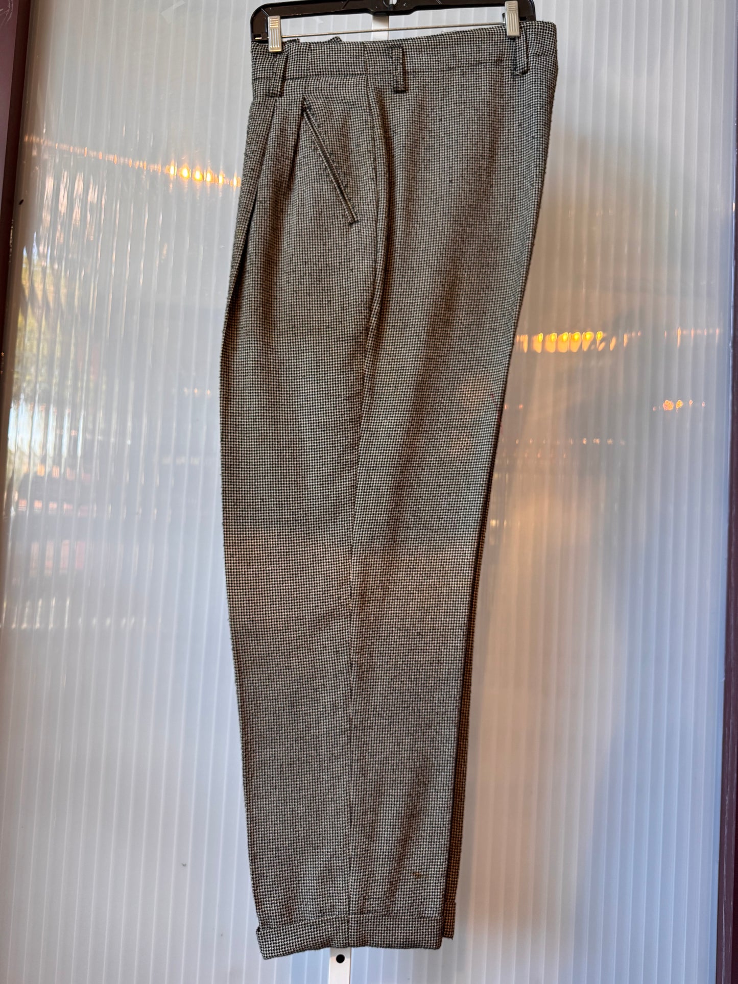 1980s Black & White Windowpane Houndstooth Trousers