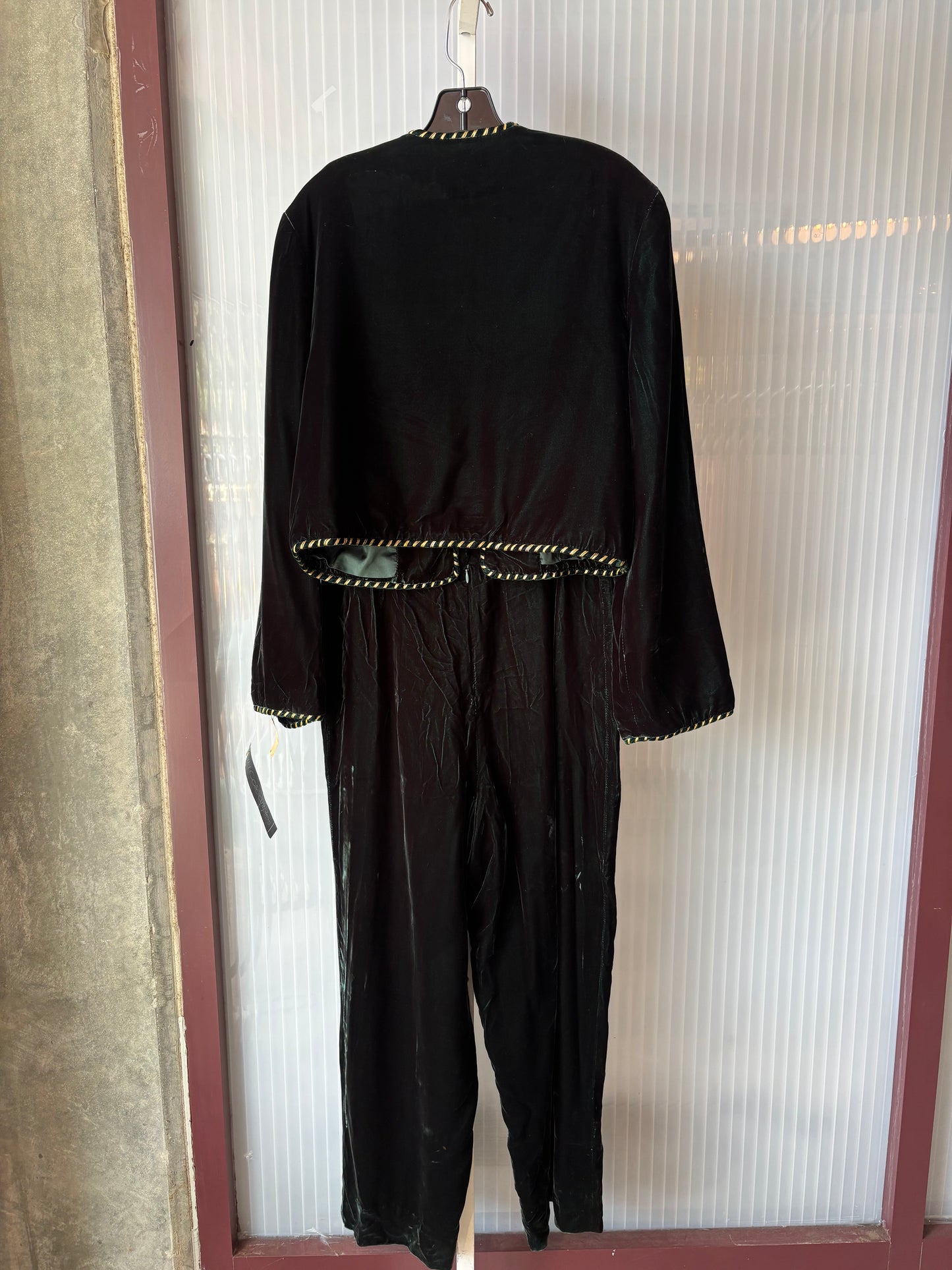 1980s Dark Green Velvet Jacket & Pants Set w/ Gold Detail