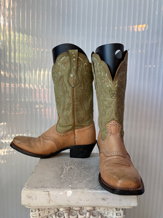 Ariat 2-Tone Green Tan Cowgirl Boots 6B