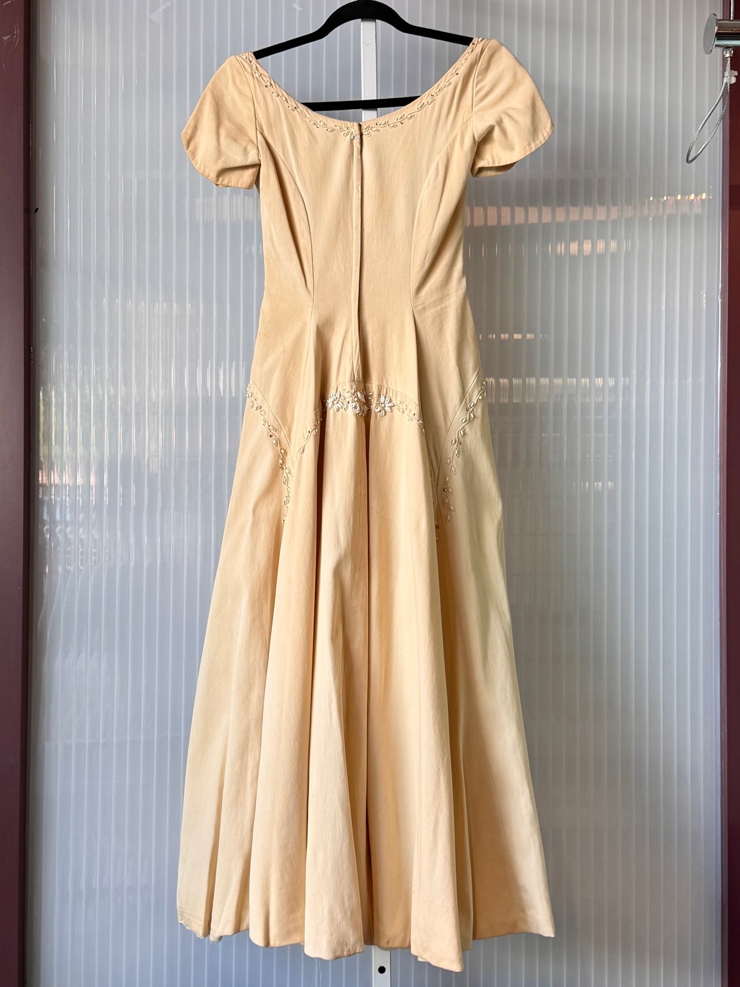 1950s Cream Drop Waist Beaded Wedding Dress