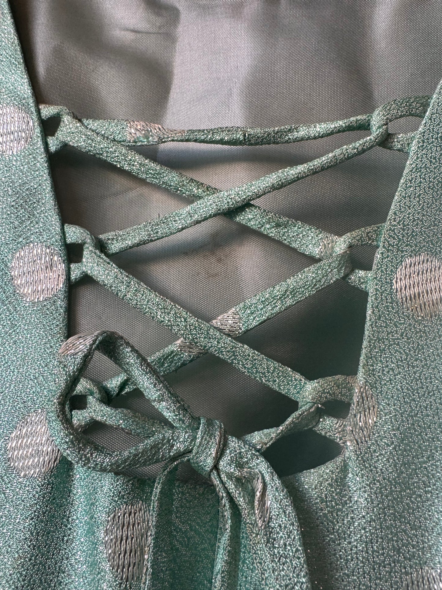 1960s Metallic teal & Silver Polka Dot Dress