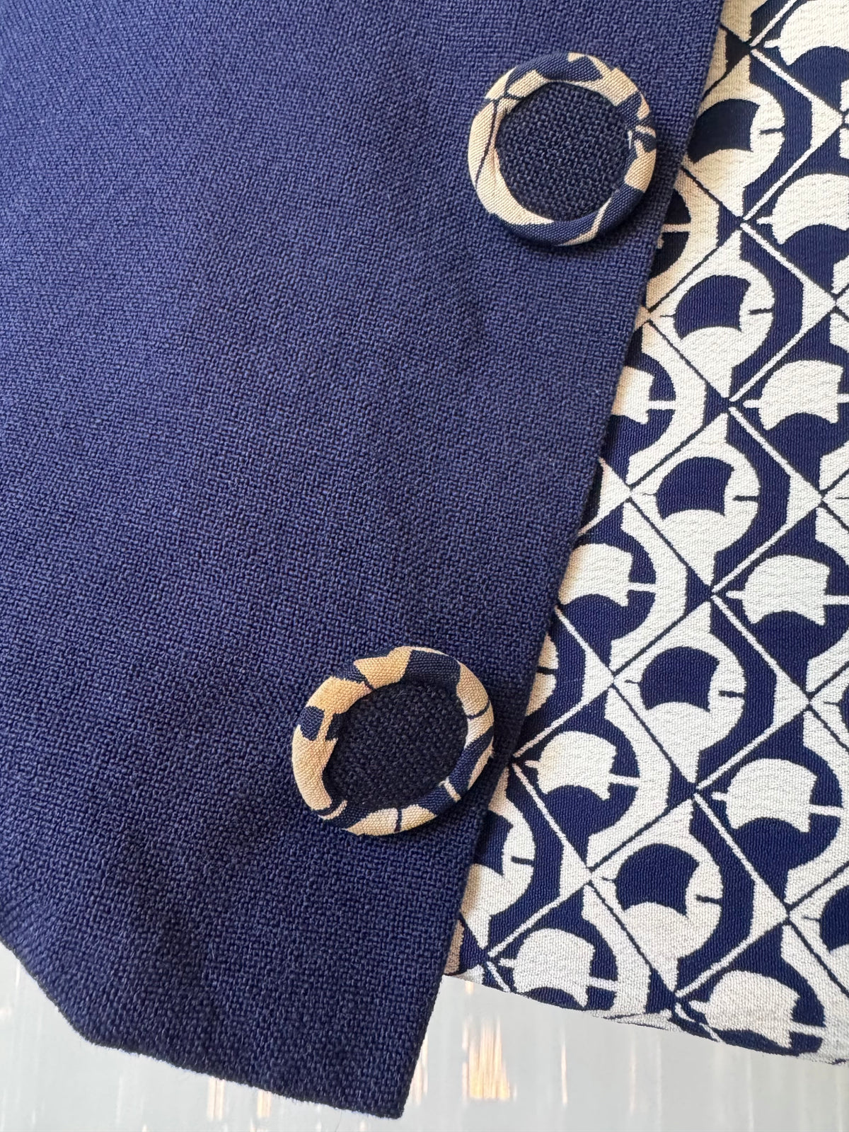 1940s Navy Blue & White Geometric Pattern Dress Set