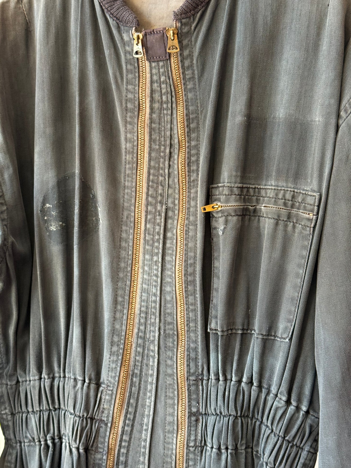 1980s Black Distressed Double Full Zip Flight Suit