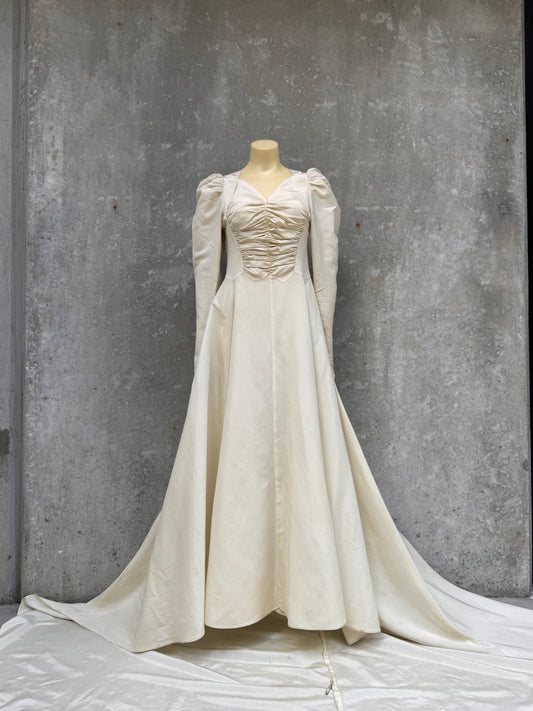 1940s Cream Bodice-Ruching Wedding Dress