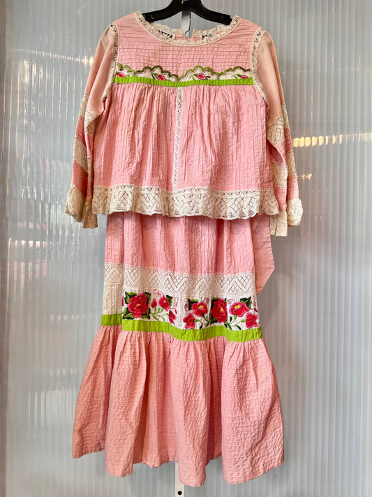 1970s Georgia Charuhas Pink Floral Top & Skirt Set