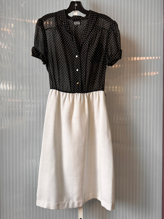 1980s Black & White Polka Dot Shirtwaist Dress