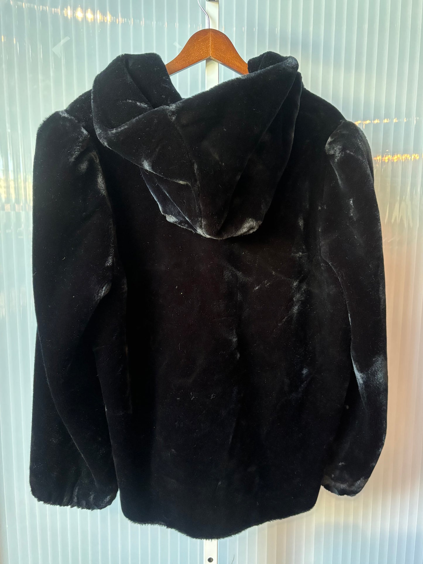 1980s Black Faux Fur Zip-Up Jacket