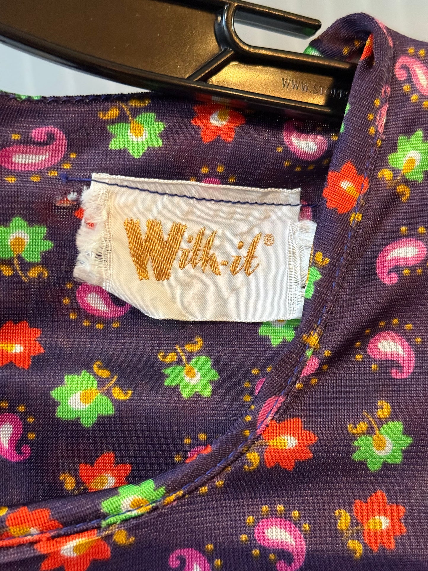 1970s Purple Paisley Midi Dress