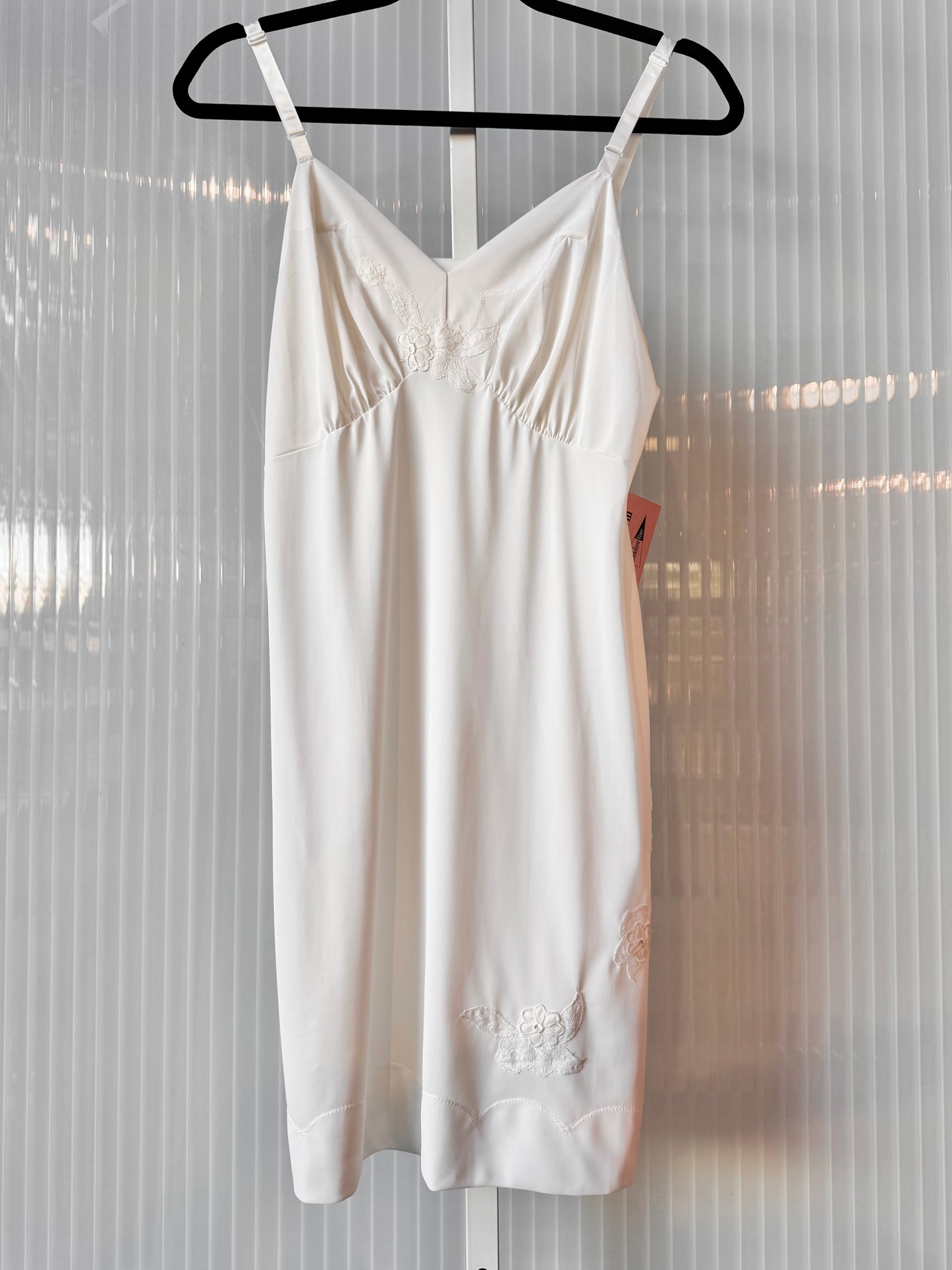 1970s Deadstock NWT White Embroidered Slip