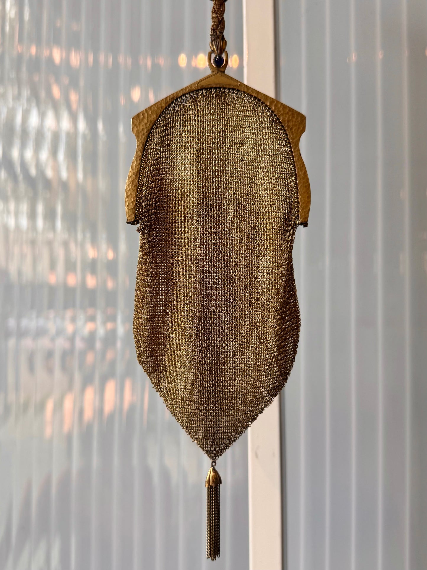1930s Gold Tone Art Deco Mesh Evening Bag