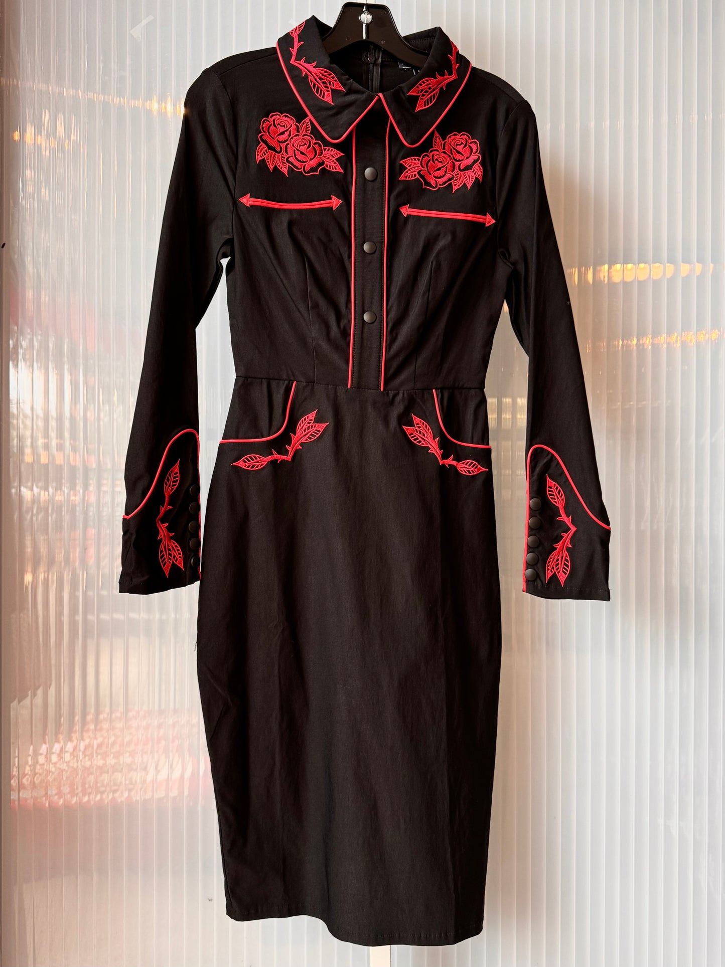 Black Western Dress with Red Embroidery
