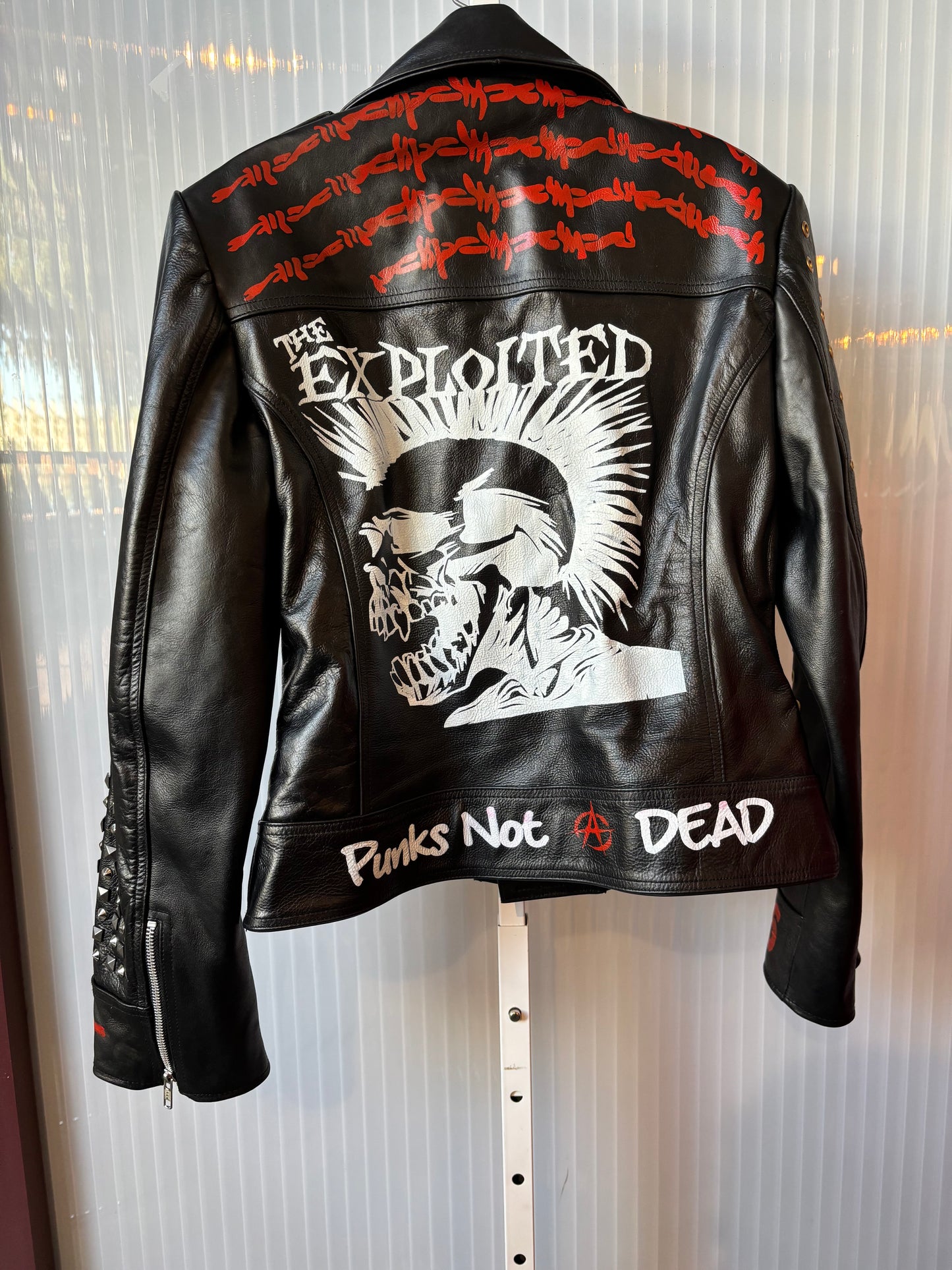 Hand Painted Punk Leather Biker Jacket