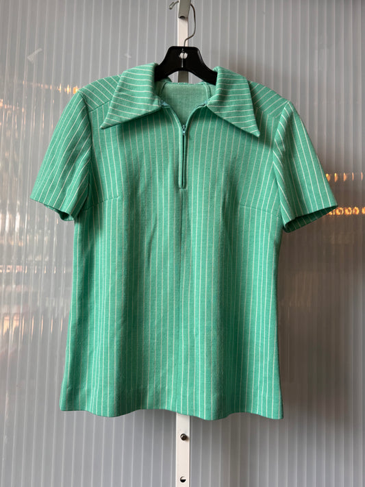 1970s Mint Blue & White Striped Point-Collar Top