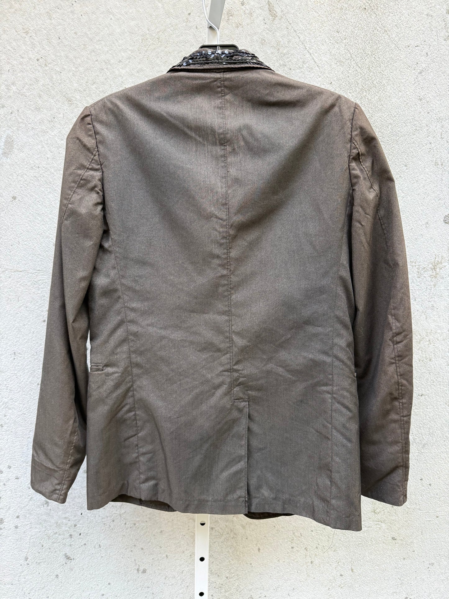 Charcoal Blazer with Sequin Lapel and Flower