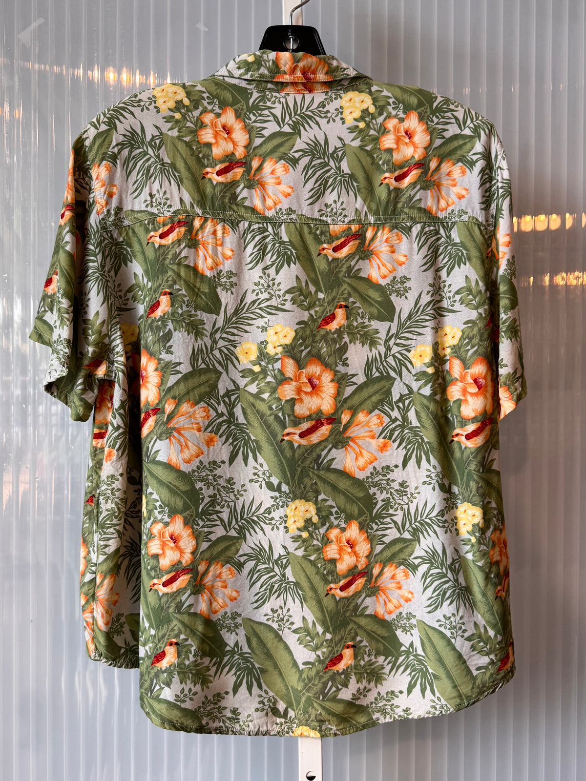 1980s-Style Orange & Green Bird Hawaiian Shirt