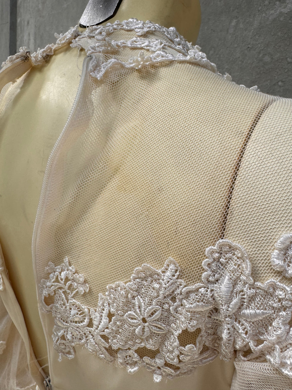 1980s does Victorian Cream Lace & Satin Wedding Dress