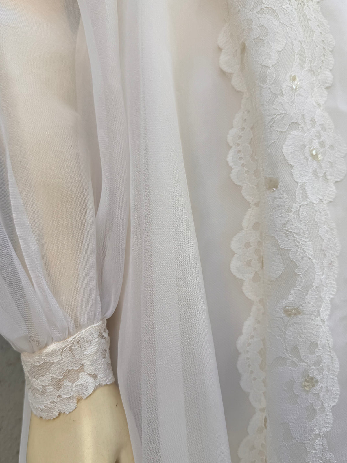 1970s White Organza Empire-Waist Wedding Dress