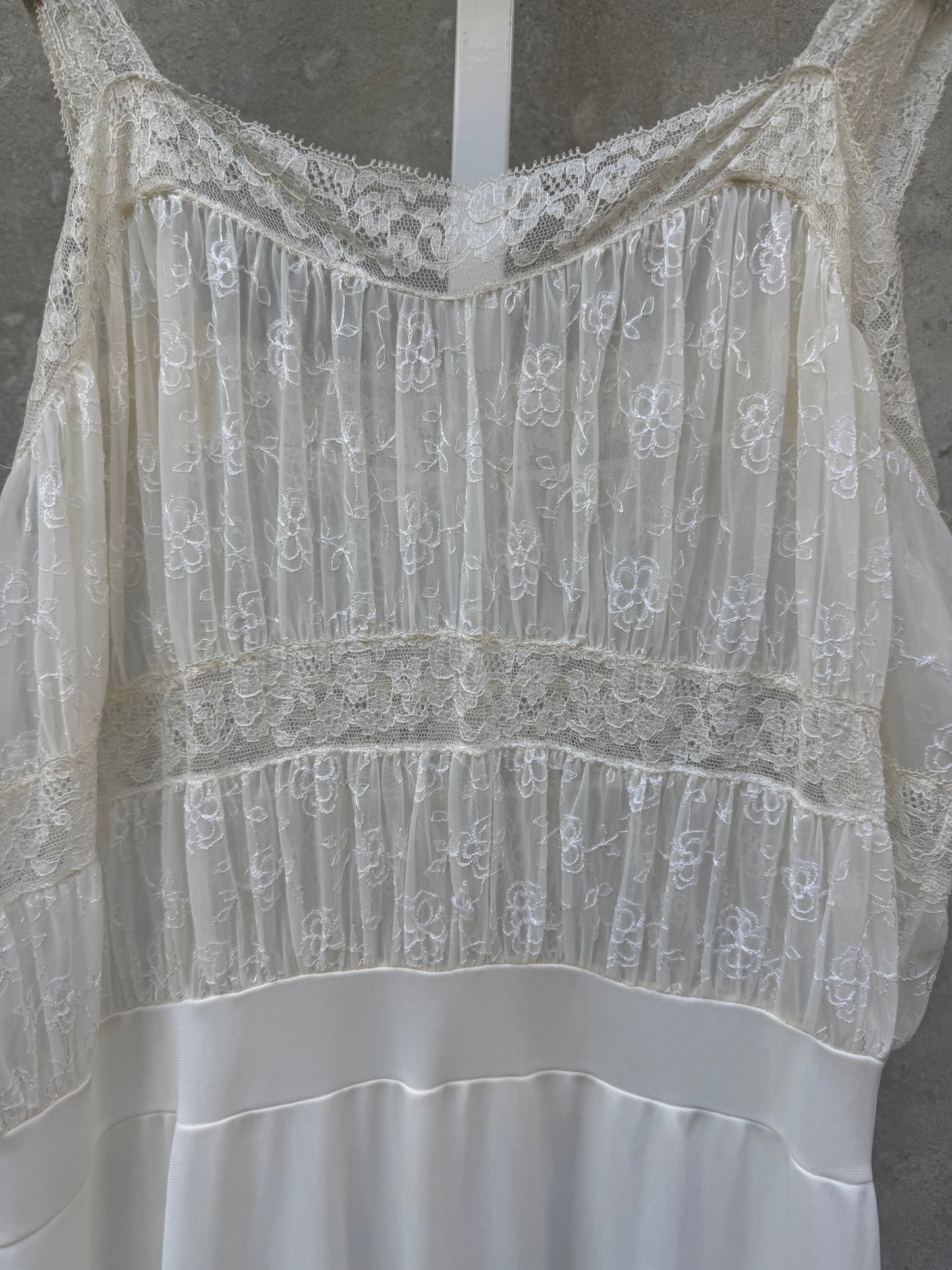 1960s White Lace Slip with Pleated Hem