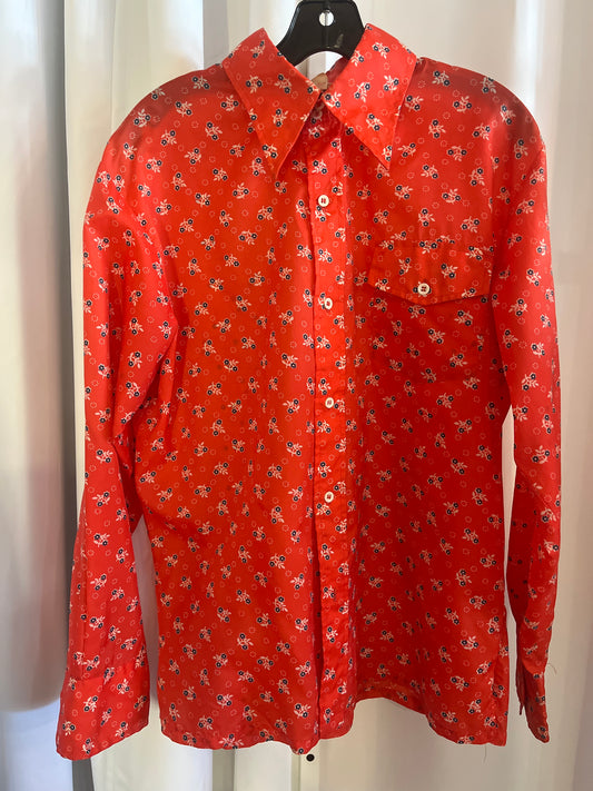 1970s Red Floral Button Up