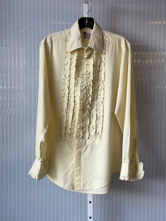 1970s Pastel Yellow Frilly Tuxedo Shirt