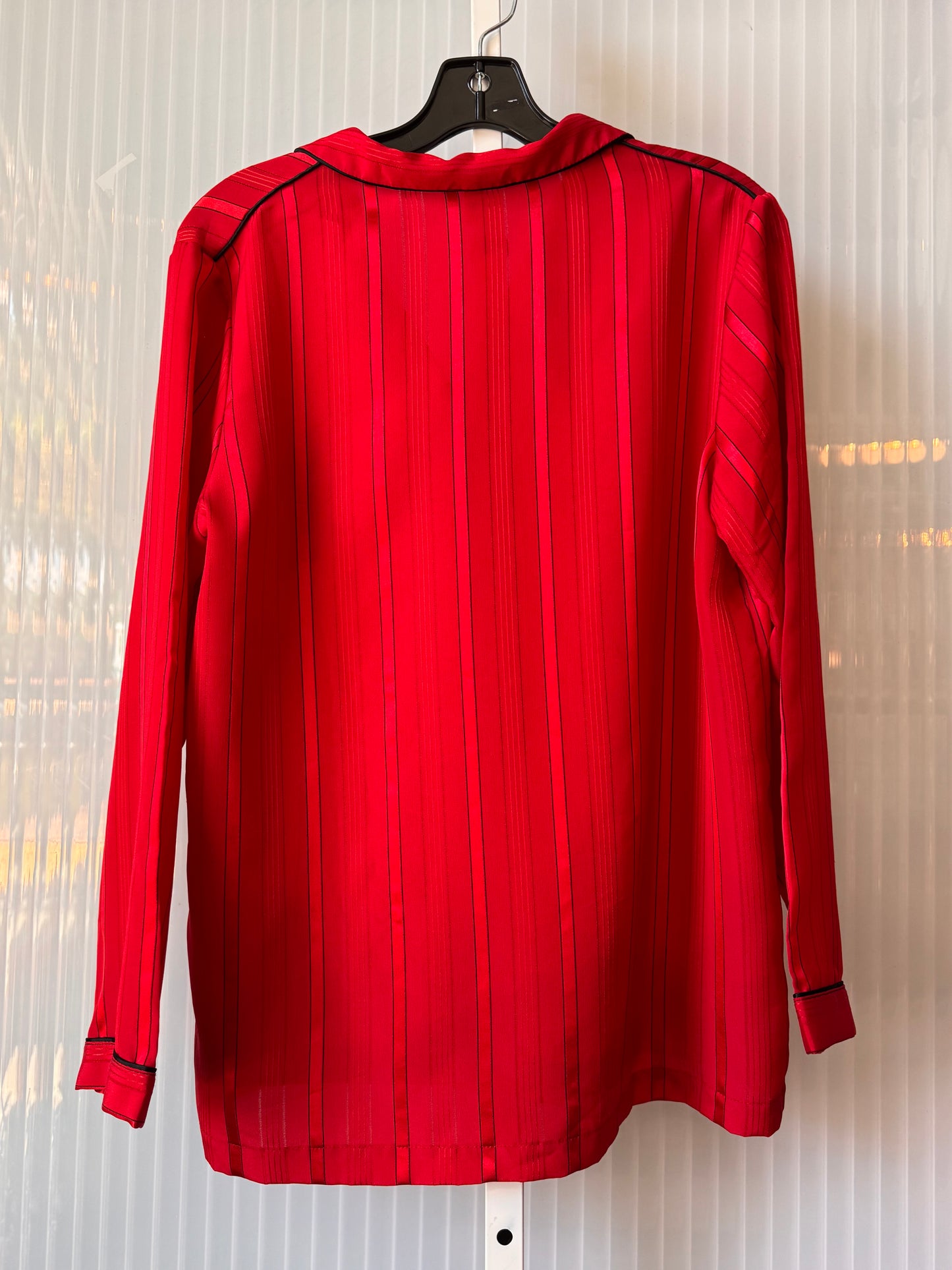 1980s Red Striped Satin Pajama Shirt and Pants Set