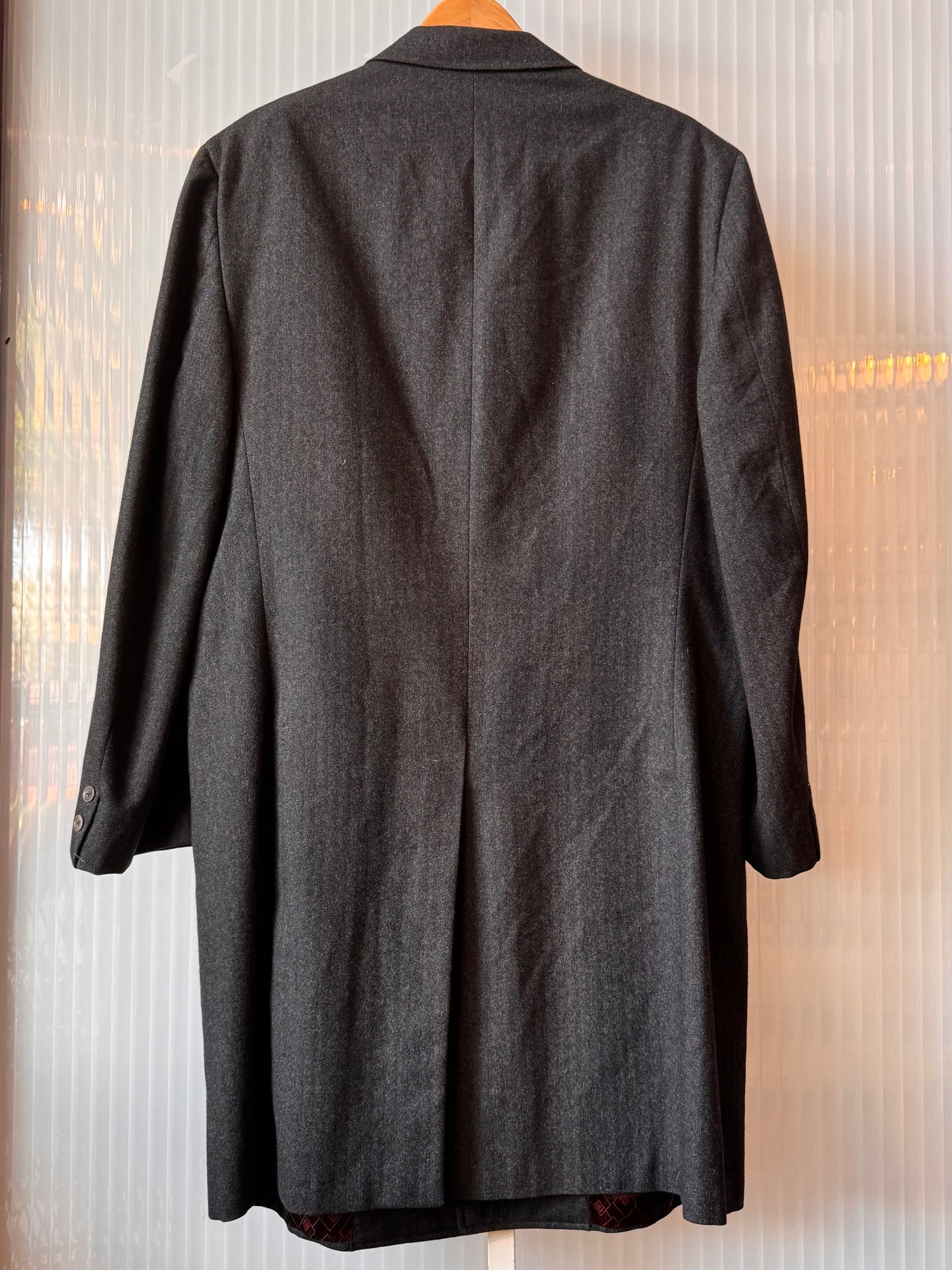 1950s Dark Gray Herringbone-Woven Overcoat