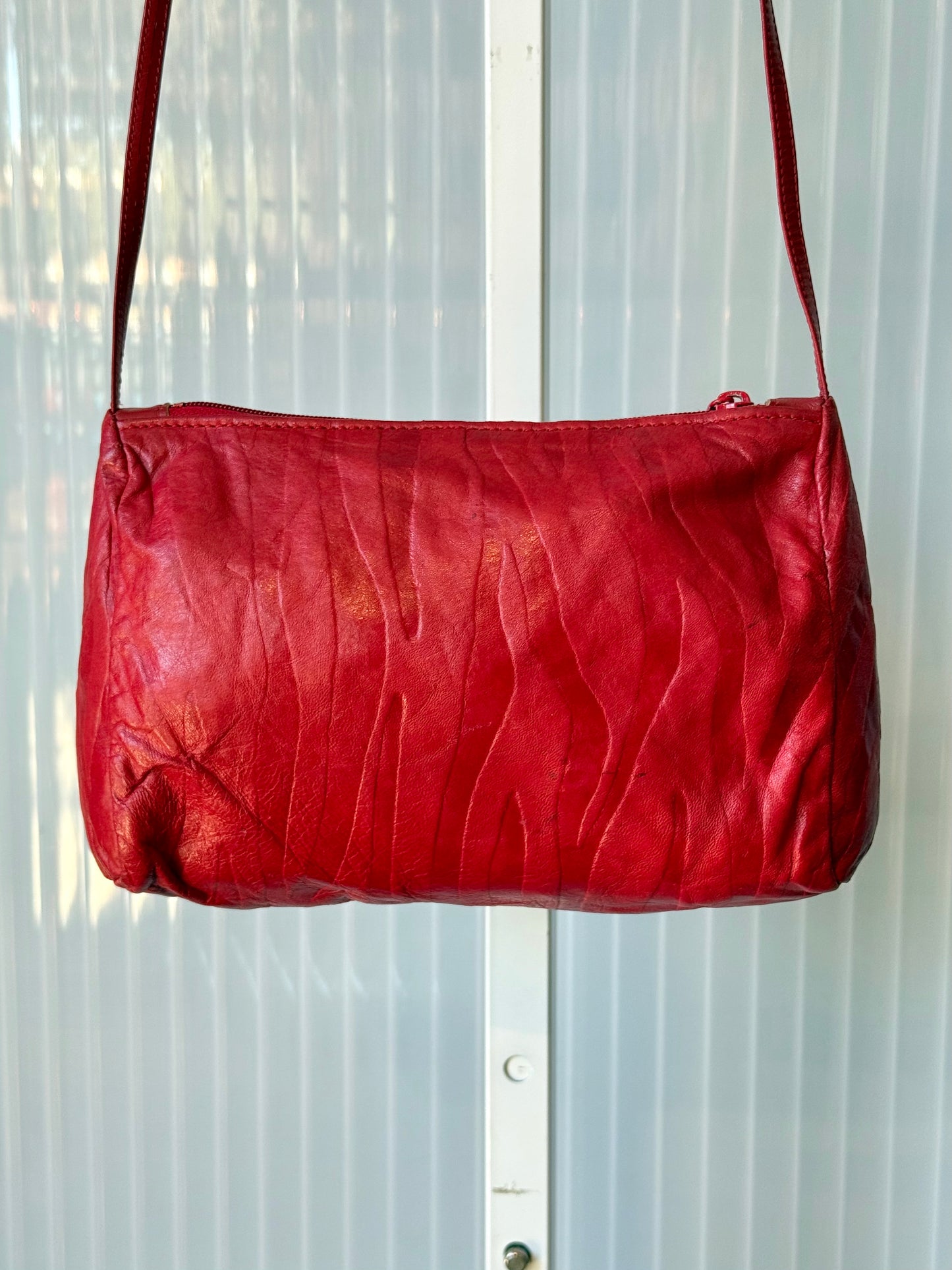 Red Eel Skin Zebra Print Embossed Bag