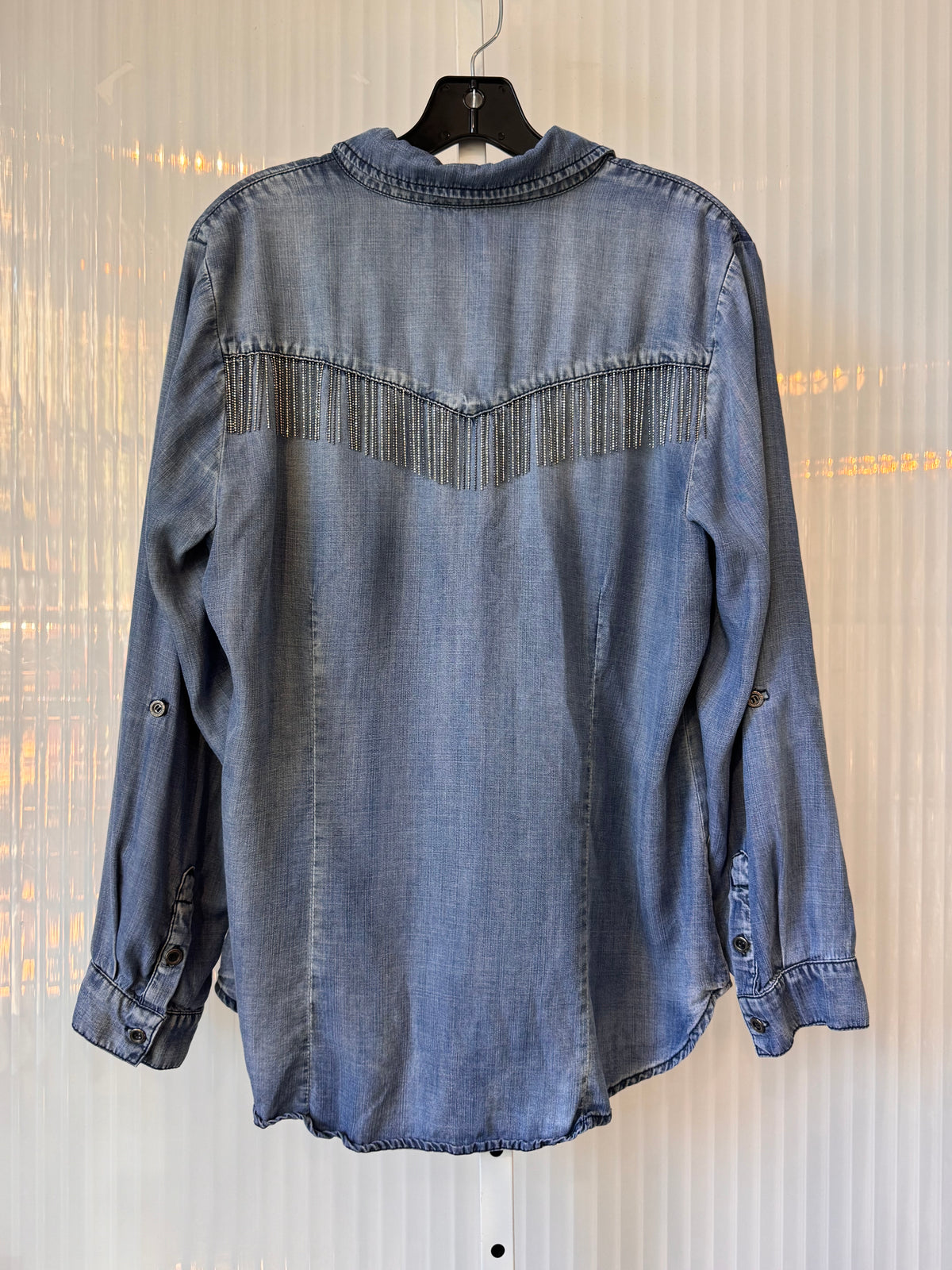 2010s Reba Sparkly Tassel Denim Button-Up Shirt