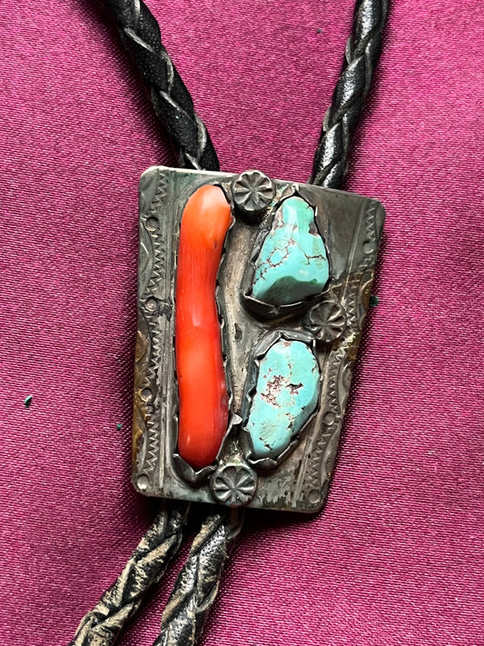 Coral & Turquoise Bolo Tie