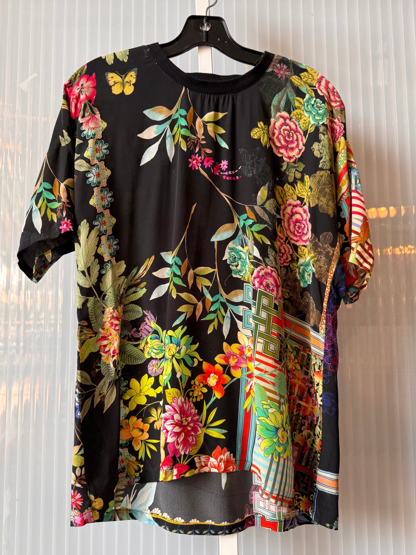 2010s Johnny Was Black & Multicolor Floral Top & Shorts Set