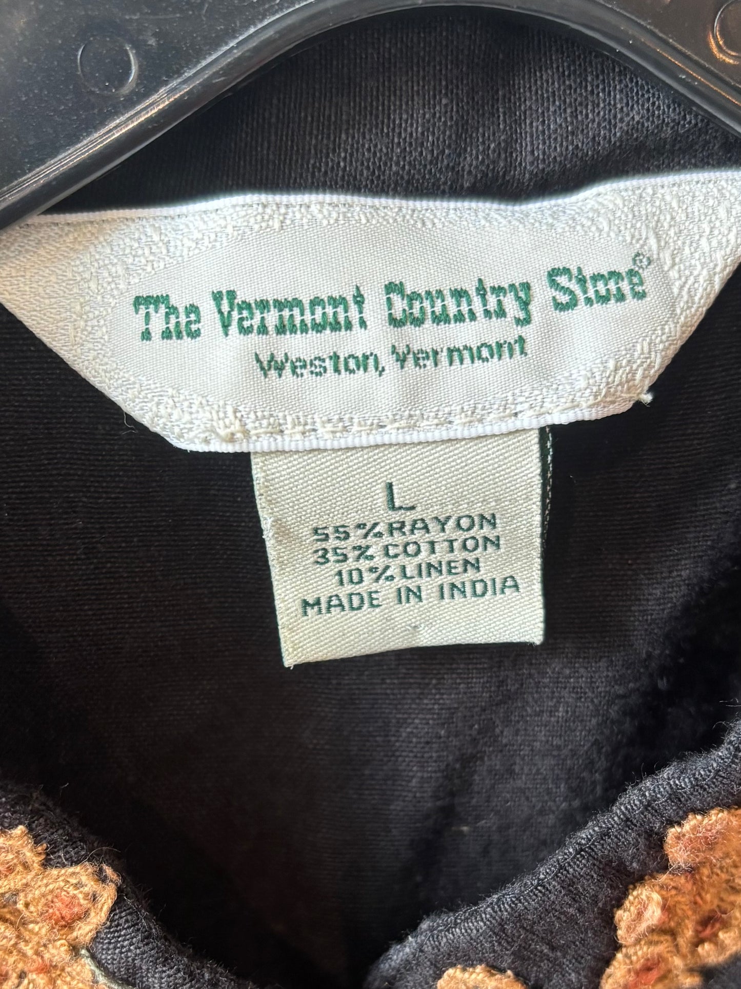 1990s/2000s Black Linen-Blend Vest w/ Floral Embroidery