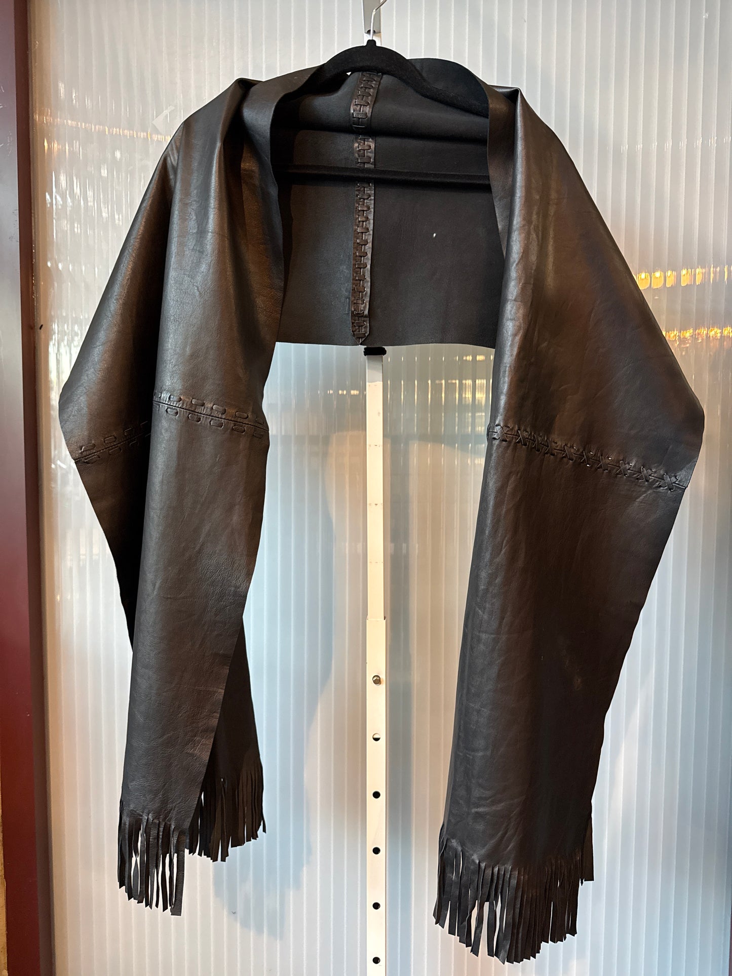 Black Italian Leather Fringe Scarf