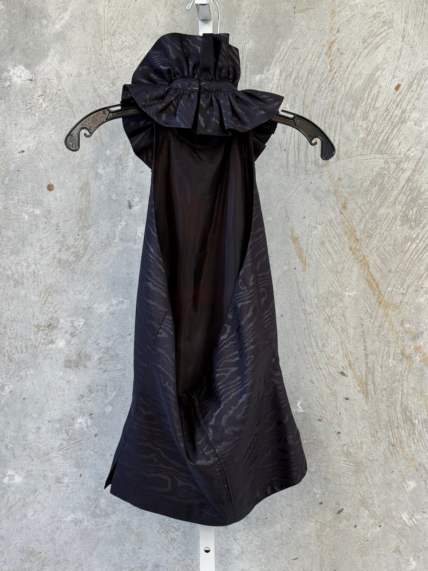 1990s Black Satin Ruffle Collar Top & Skirt Set